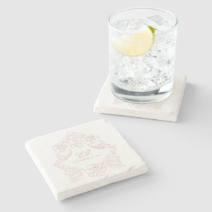 Dessous-de-verre En Pierre Logo du Mariage rose Monogramme vintage