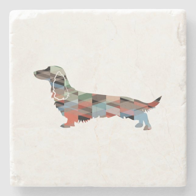 Dessous-de-verre En Pierre Longue Haine Dachshund Geo Silhouette Plaid (Devant)