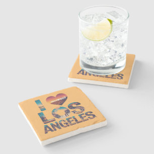 Dessous-de-verre En Pierre Los Angeles Skyline Sunset & Hollywood Typographie