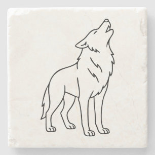 Dessous-de-verre En Pierre Loup minimaliste en dessin au trait – Faune hurlan