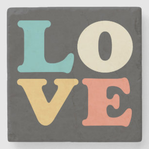 Dessous-de-verre En Pierre Love Typographie Carré de couleur rétro