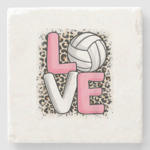 Dessous-de-verre En Pierre Love Volleyball Empreinte de léopard Filles Volley