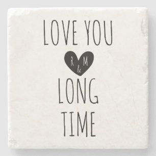 Dessous-de-verre En Pierre Love You Long Time Typographie Heart Monogramme