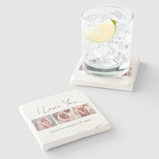 Dessous-de-verre En Pierre Love You Mom Photo (Côté)