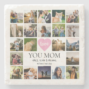 Dessous-de-verre En Pierre Love You Mom Photo Collage Fête des mères