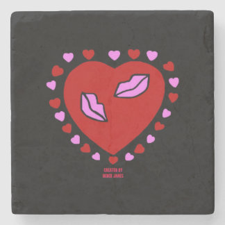 Dessous-de-verre En Pierre Lovely Heart Kisses Marble Dessous de verre en pie