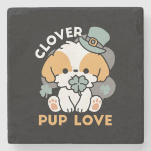 Dessous-de-verre En Pierre Lucky Pup with Clover - St. Patrick's Day Cadeau