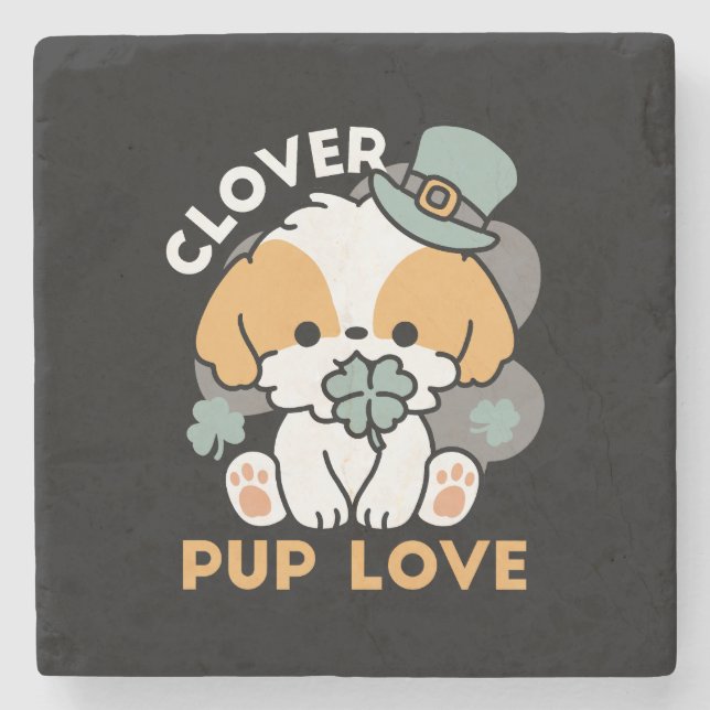 Dessous-de-verre En Pierre Lucky Pup with Clover - St. Patrick's Day Cadeau (Devant)