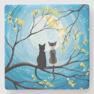 Dessous-de-verre En Pierre Lune lunaire avec chats