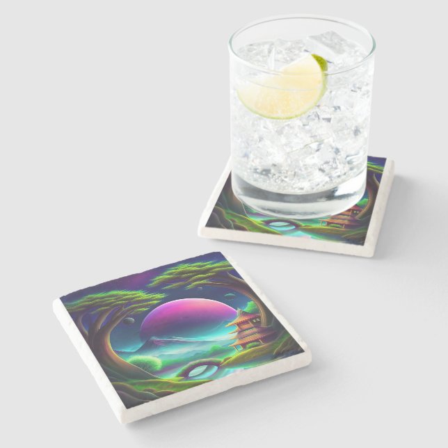 Dessous-de-verre En Pierre Lune violette (Côté)