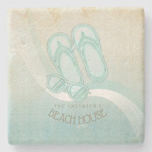 Dessous-de-verre En Pierre Lunettes de soleil et tongs Beach House Aqua ID623