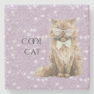 Dessous-de-verre En Pierre Lunettes Marron de Chat Cool Pailleté Étincelle Vi