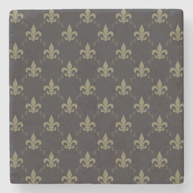Dessous-de-verre En Pierre Luxueux Black Gold Fleur De Lis Motif (Devant)