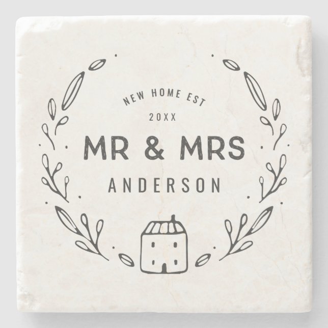 Dessous-de-verre En Pierre M. et Mme nouvelle maison ou nouvellement mariée (Devant)