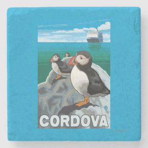Dessous-de-verre En Pierre Macareux et bateau de croisière - Cordova, Alaska