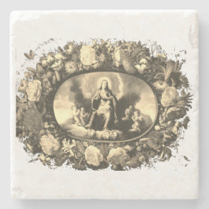 Dessous-de-verre En Pierre Madonna - Marie - Couronne de fleurs - shabby chic