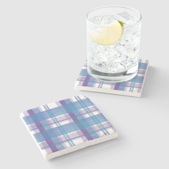 Dessous-de-verre En Pierre Madras Plaid Blue et Purple (Côté)