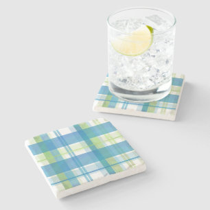 Dessous-de-verre En Pierre Madras Plaid Green et Blue