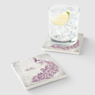 Dessous-de-verre En Pierre Magenta Peacock Dessous de verre de pierre personn