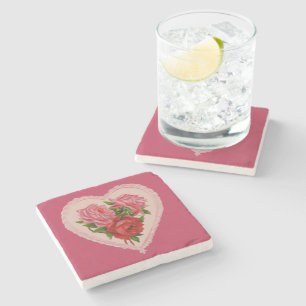 Dessous-de-verre En Pierre Magenta Vintage Rose Coeur Valentine