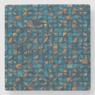 Dessous-de-verre En Pierre Magnifique motif patchwork "Look" en sarcelle fonc