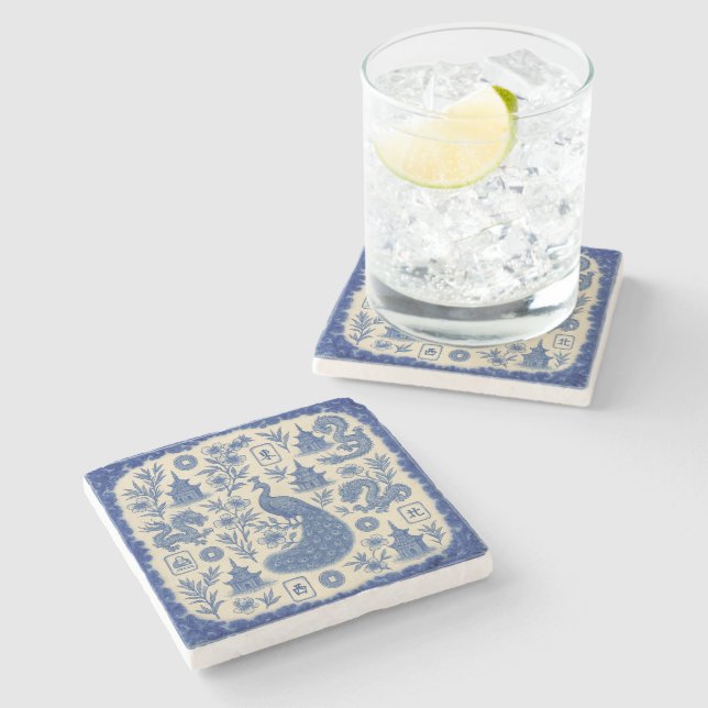 Dessous-de-verre En Pierre Magnifique toile de Mahjong  (Côté)