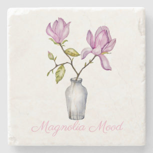 Dessous-de-verre En Pierre Magnolia Rose Aquarelle Botanique