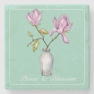 Dessous-de-verre En Pierre Magnolia Rose Élégant Aquarelle