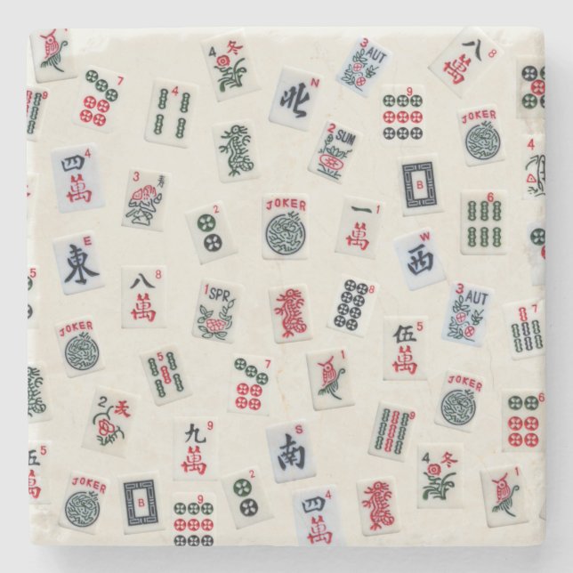 Dessous-de-verre En Pierre Mahjong tuiles symboles motif (Devant)
