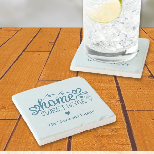 Dessous-de-verre En Pierre Maison Bleue Sweet Maison Personnalisée (Blue Home Sweet Home Personalized Stone Coaster)