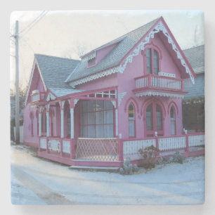 Dessous-de-verre En Pierre Maison rose en neige - Vignoble de Martha