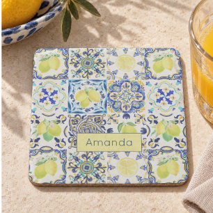 Dessous-de-verre En Pierre Majolique sicilienne bleue vibrante d'Amalfi Citru