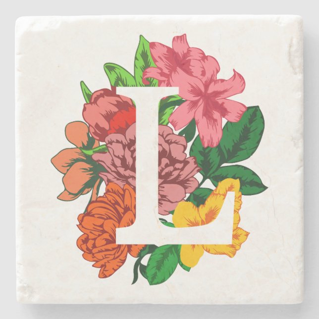 Dessous-de-verre En Pierre Majuscule L monogramme floral (Devant)