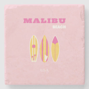 Dessous-de-verre En Pierre Malibu, Plage de Malibu, Preppy, Rose
