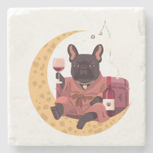 Dessous-de-verre En Pierre Maman Bouledogue Français Soirée Vin