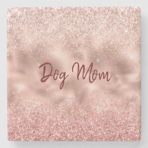 Dessous-de-verre En Pierre Maman Chien Paillettes Étincelantes Rose