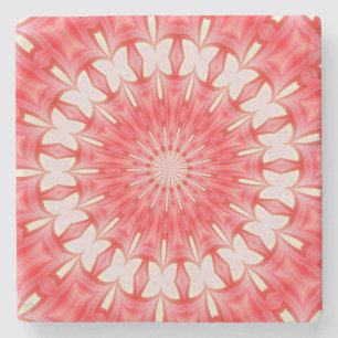 Dessous-de-verre En Pierre Mandala à motif de papillon blanc et rouge en étoi