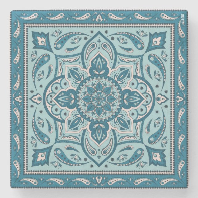 Dessous-de-verre En Pierre Mandala Bandana en Bohême Bleu (Devant)