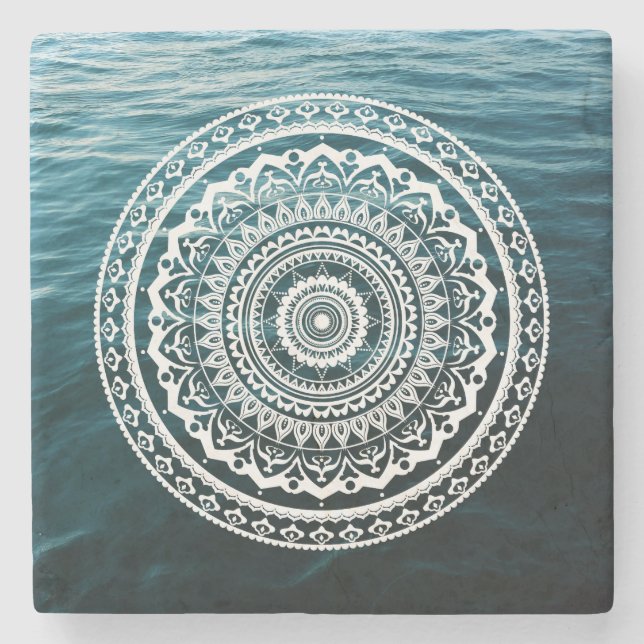 Dessous-de-verre En Pierre Mandala Blanc Laissez la mer vous libérer (Devant)