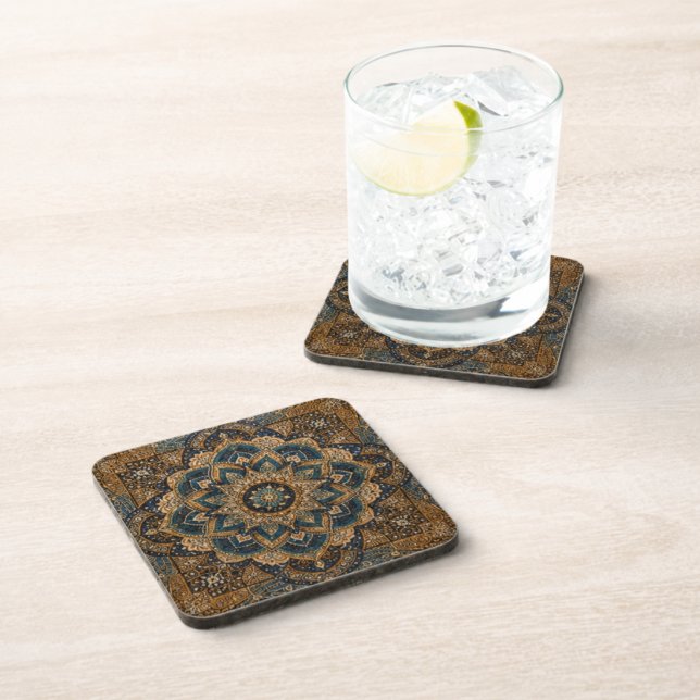 Dessous de verre en pierre mandala bleu rustique | (Créateur téléchargé)