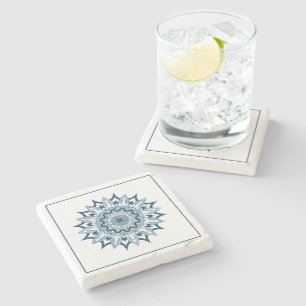 Dessous-de-verre En Pierre Mandala de cercle orné bleu marine