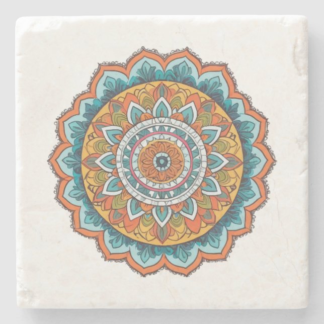 Dessous-de-verre En Pierre mandala de diverses couleurs (Devant)