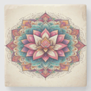 Dessous-de-verre En Pierre Mandala du Lotus Radieux : Sérénité Fleurissante