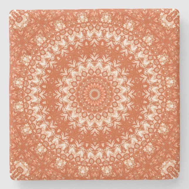 Dessous-de-verre En Pierre Mandala orange. (Devant)