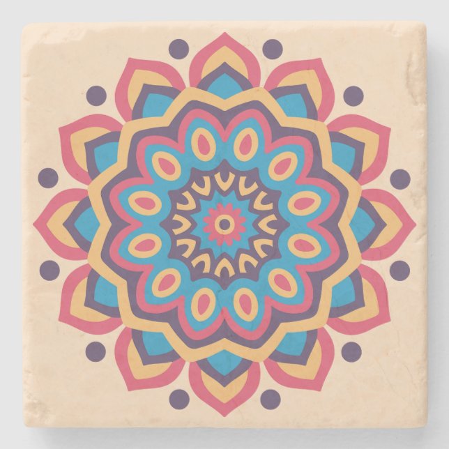 Dessous-de-verre En Pierre Mandala vibrant en code hexadécimal de couleur (Devant)