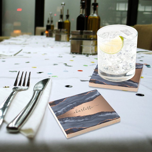 Dessous-de-verre En Pierre Marbre agate bleue rose nom écriture (Créateur téléchargé)