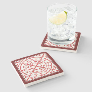 Dessous-de-verre En Pierre Marbre blanc médiéval rouge Wreath Feuille roman