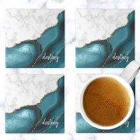 Marbre blanc Signature Agate sarcelle Or