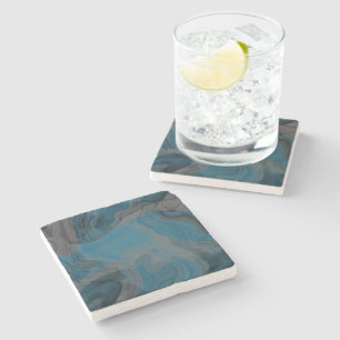 Dessous-de-verre En Pierre Marbre bleu et gris Abstrait