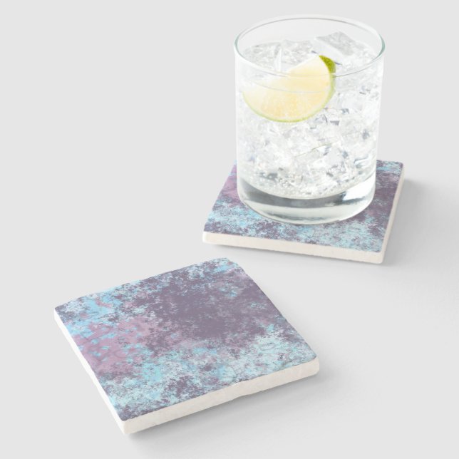 Dessous-de-verre En Pierre Marbre bleu, rose et violet Abstrait (Côté)